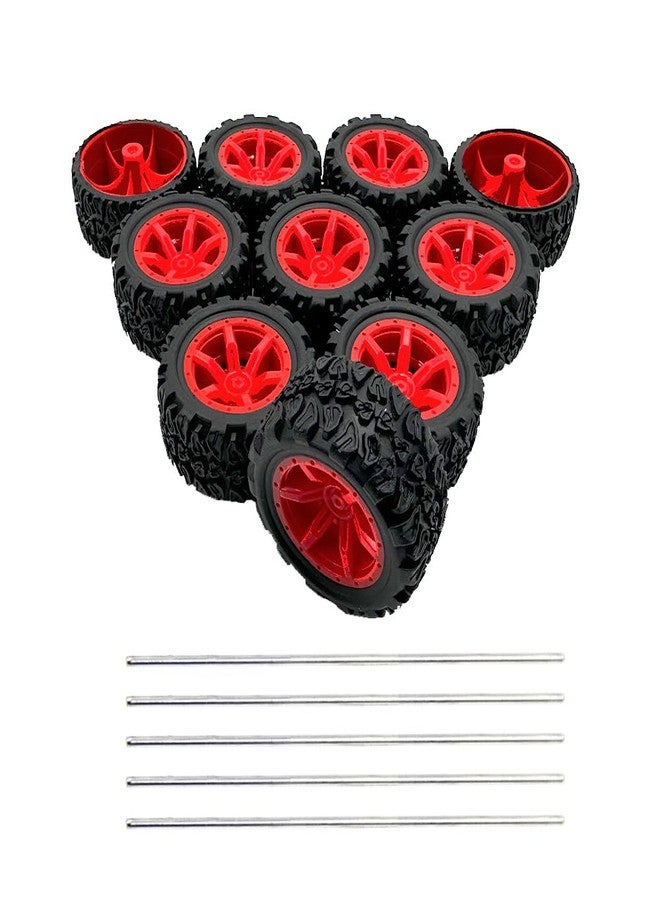 URIMPAVIDO 10PCS Toy Car Wheels 34mm Toy Car Rubber Tire Wheels with 5PCS Shaft Round Rod Axles for RC Car Truck Robot DIY Model Toy Parts (2x15x34mm) - Image 1